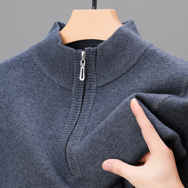 Men's Stand-Up Collar Pullover with Zipper and Ribbed Structure Lisslune