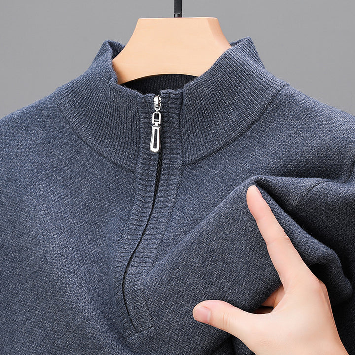 Men's Stand-Up Collar Pullover with Zipper and Ribbed Structure Lisslune
