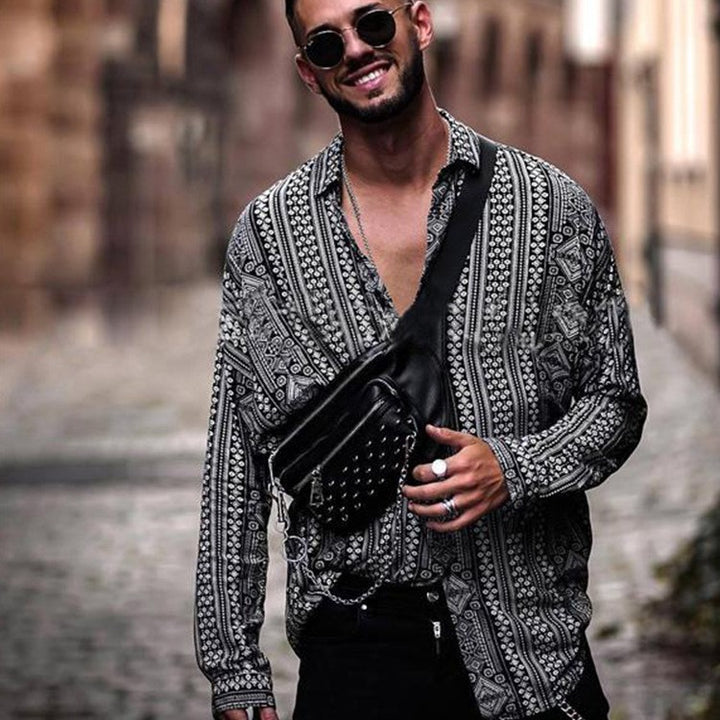 Men's Long-Sleeve Shirt with Unique Ethnic Pattern and Modern Cut Lisslune