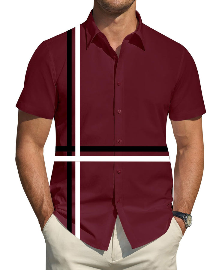 Men's short-sleeve shirt with dynamic line pattern and elegant fit Lisslune