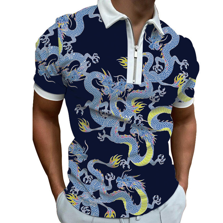 Men's polo shirt with modern graphic pattern and zipper Lisslune