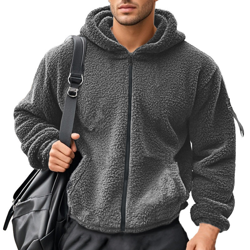 Men's fleece hooded jacket with soft teddy fur and practical zip pockets Lisslune