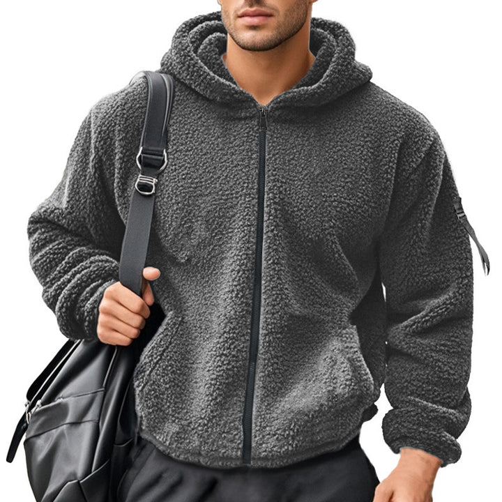 Men's fleece hooded jacket with soft teddy fur and practical zip pockets Lisslune