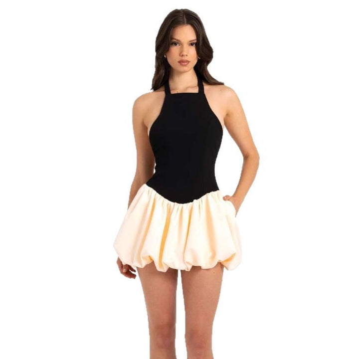 Ladies Playful fitted dress in halter neck style with gathered skirt Lisslune