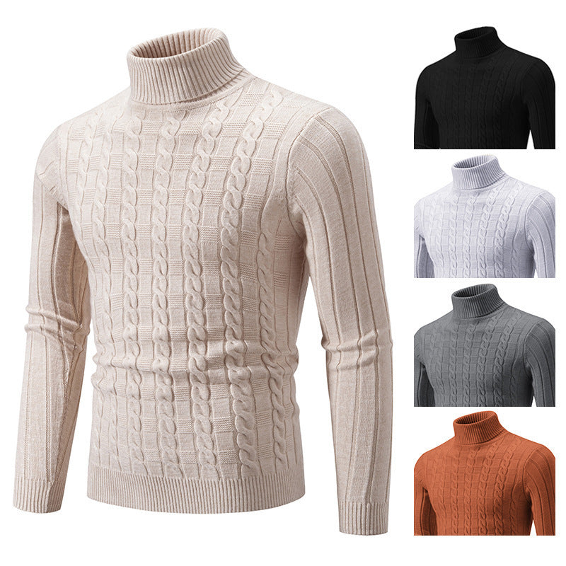 Men's stylish turtleneck sweater with textured cable design Lisslune