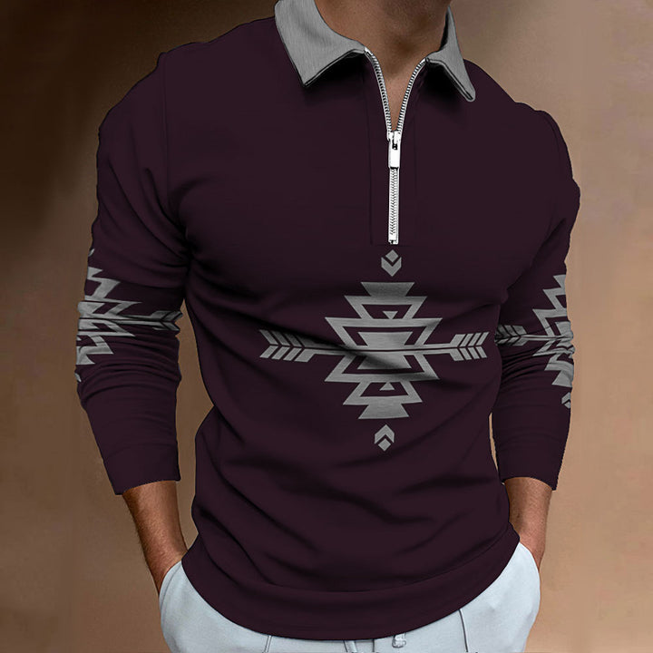 Men's long sleeve shirt with modern ethnic design and high-quality zipper Lisslune