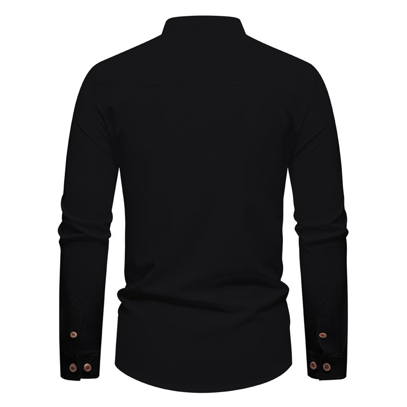 Men's Long Sleeve Henley Shirt with Modern Stand-up Collar and Decorative Buttons Lisslune