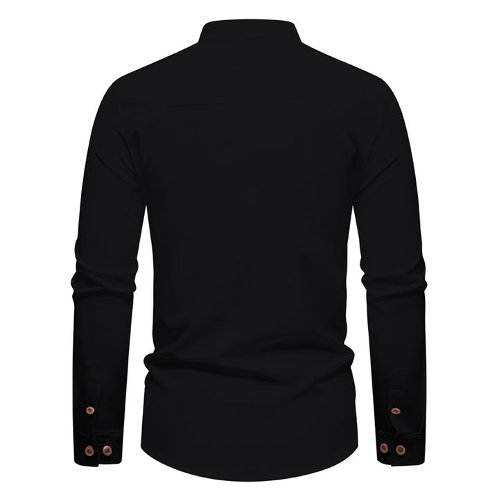 Men's Long Sleeve Henley Shirt with Modern Stand-up Collar and Decorative Buttons Lisslune
