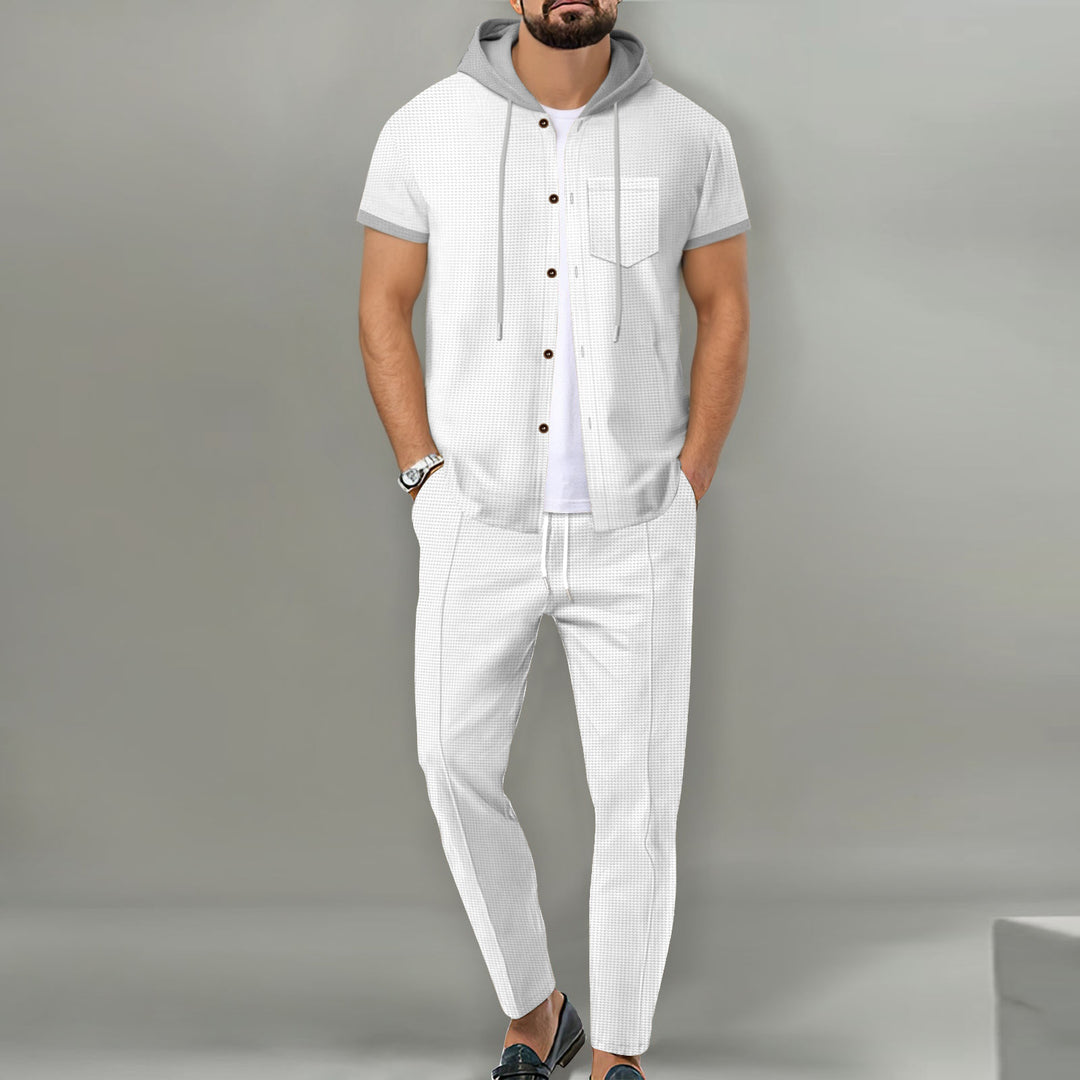 Men's Casual Shirt and Pants Set with Innovative Hooded Design Lisslune