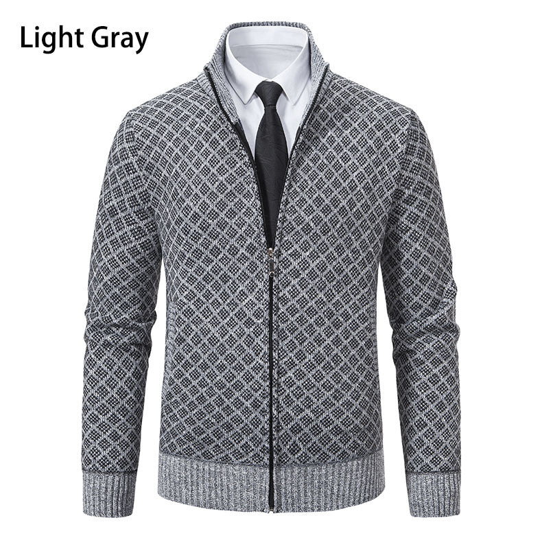 Men's zip-up cardigan with modern diamond pattern Lisslune