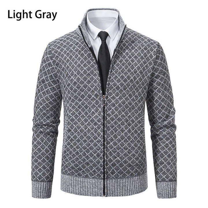 Men's zip-up cardigan with modern diamond pattern Lisslune