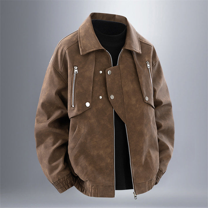 Men's Stylish Faux Leather Jacket with Practical Zip Pockets Lisslune