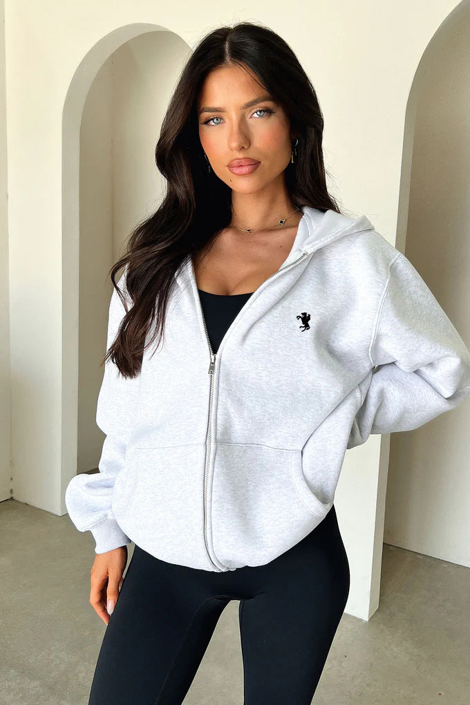 Women's casual zip hoodie with practical pockets and elastic cuffs Lisslune