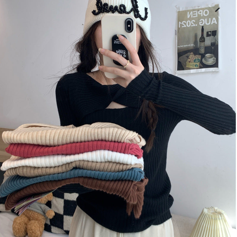 Women's long sleeve shirt with open shoulder area and rib knit pattern Lisslune