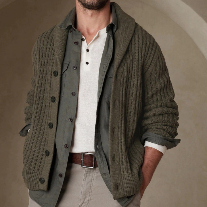 Men's cardigan with modern cable pattern and classic lapel collar Lisslune
