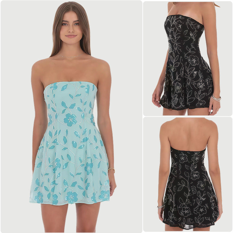 Ladies casual dress with floral print and off-shoulder design Lisslune