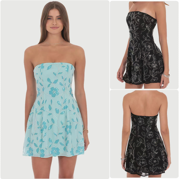 Ladies casual dress with floral print and off-shoulder design Lisslune