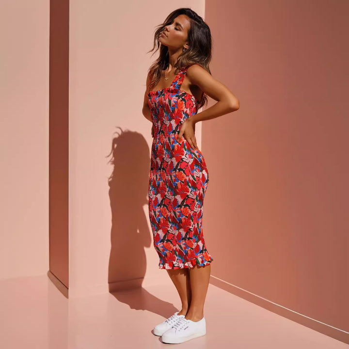 Women's Figure-Hugging Floral Dress with Ruffled Hem Lisslune