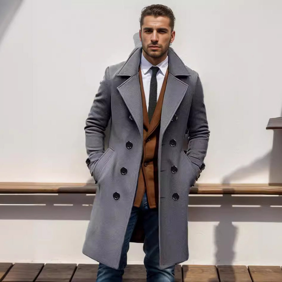 Men's elegant wool trench coat with double button placket Lisslune