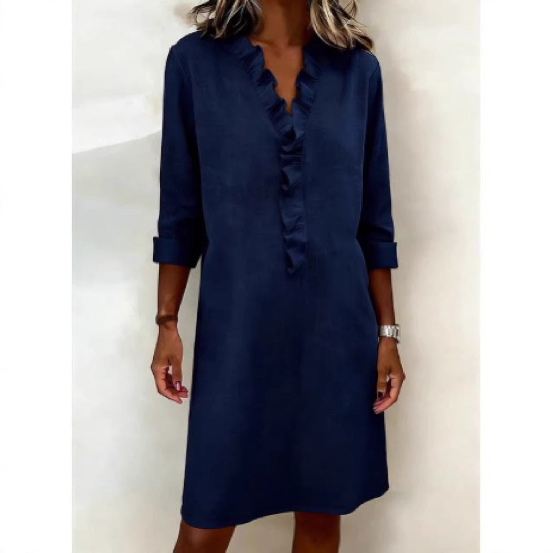 Damen Freizeitkleid mit Rüschen und V-Ausschnitt Lisslune