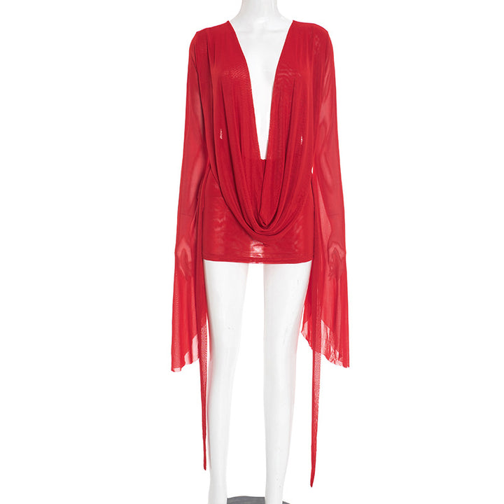 Women's Flowing Kaftan with Wide Sleeves and Deeper Neckline Lisslune
