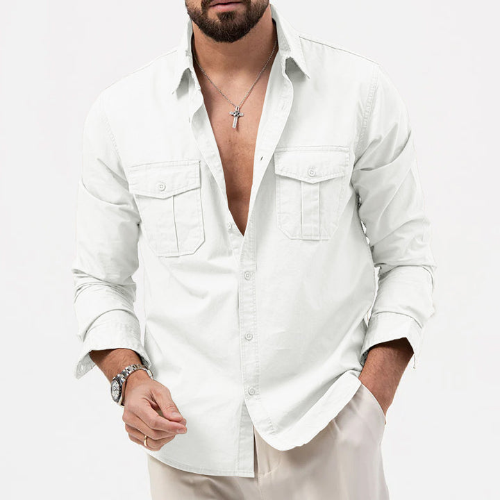Men's casual long sleeve shirt with practical chest pockets Lisslune