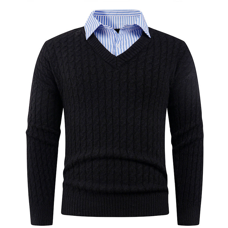 Men's Elegant Knit Sweater with V-Neck and Fine Texture Lisslune
