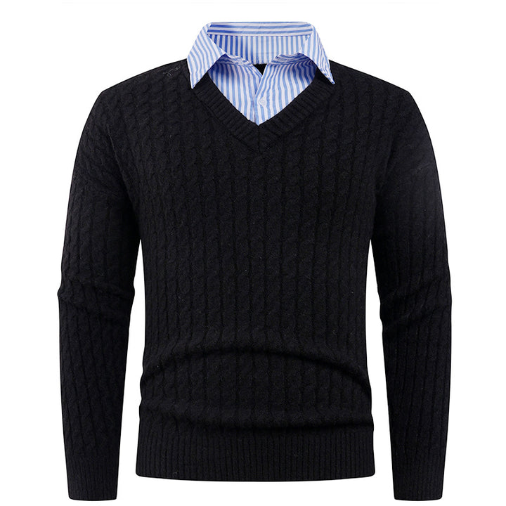 Men's Elegant Knit Sweater with V-Neck and Fine Texture Lisslune
