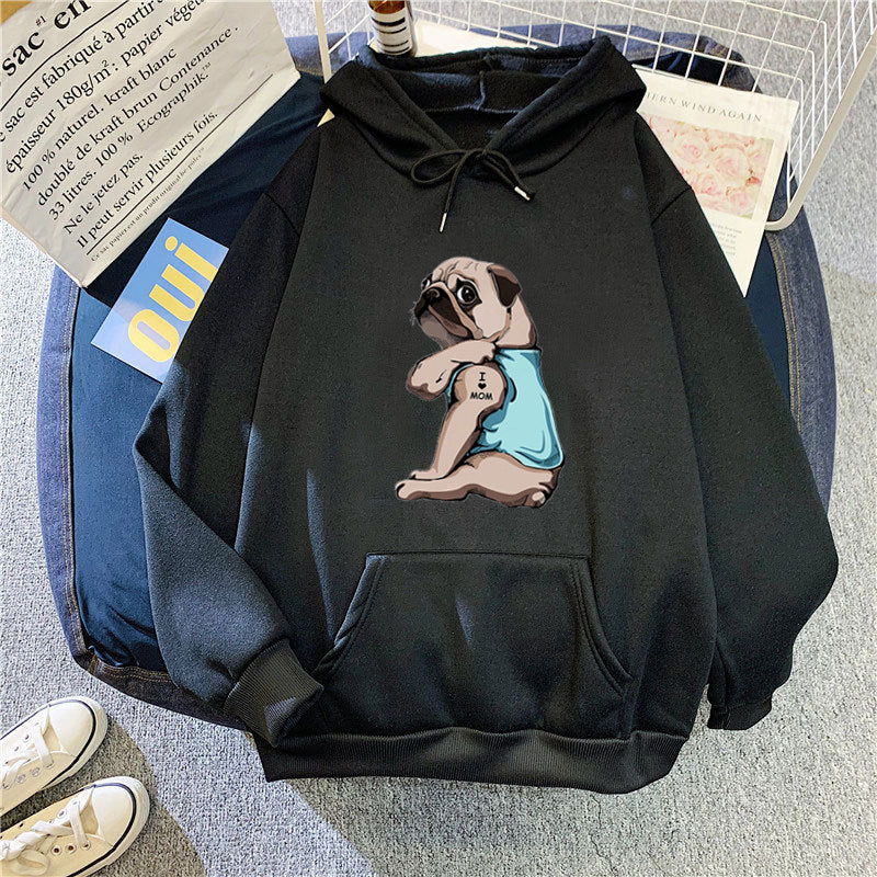 Women's hoodie with cute pug design Lisslune