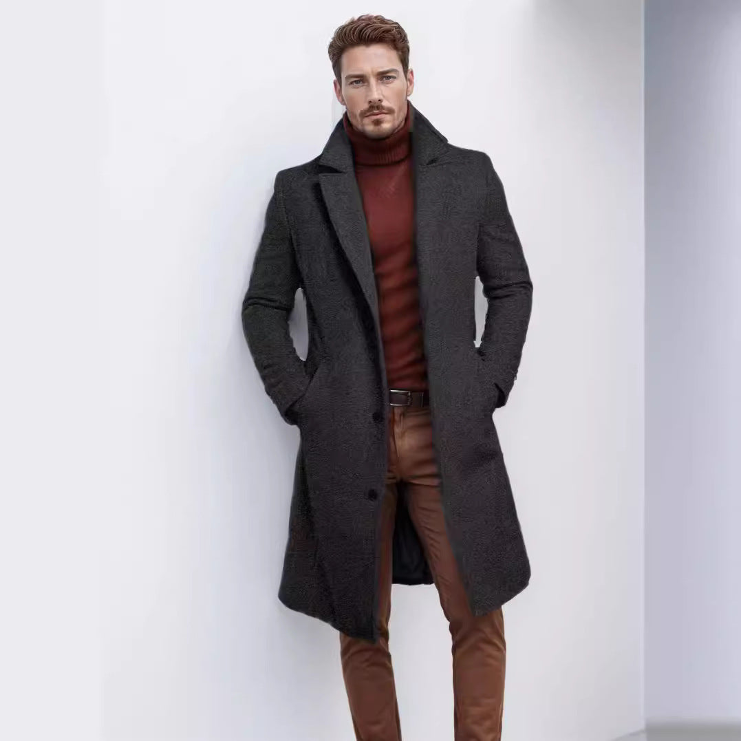 Men's elegant long coat with textured outer material and practical pockets Lisslune