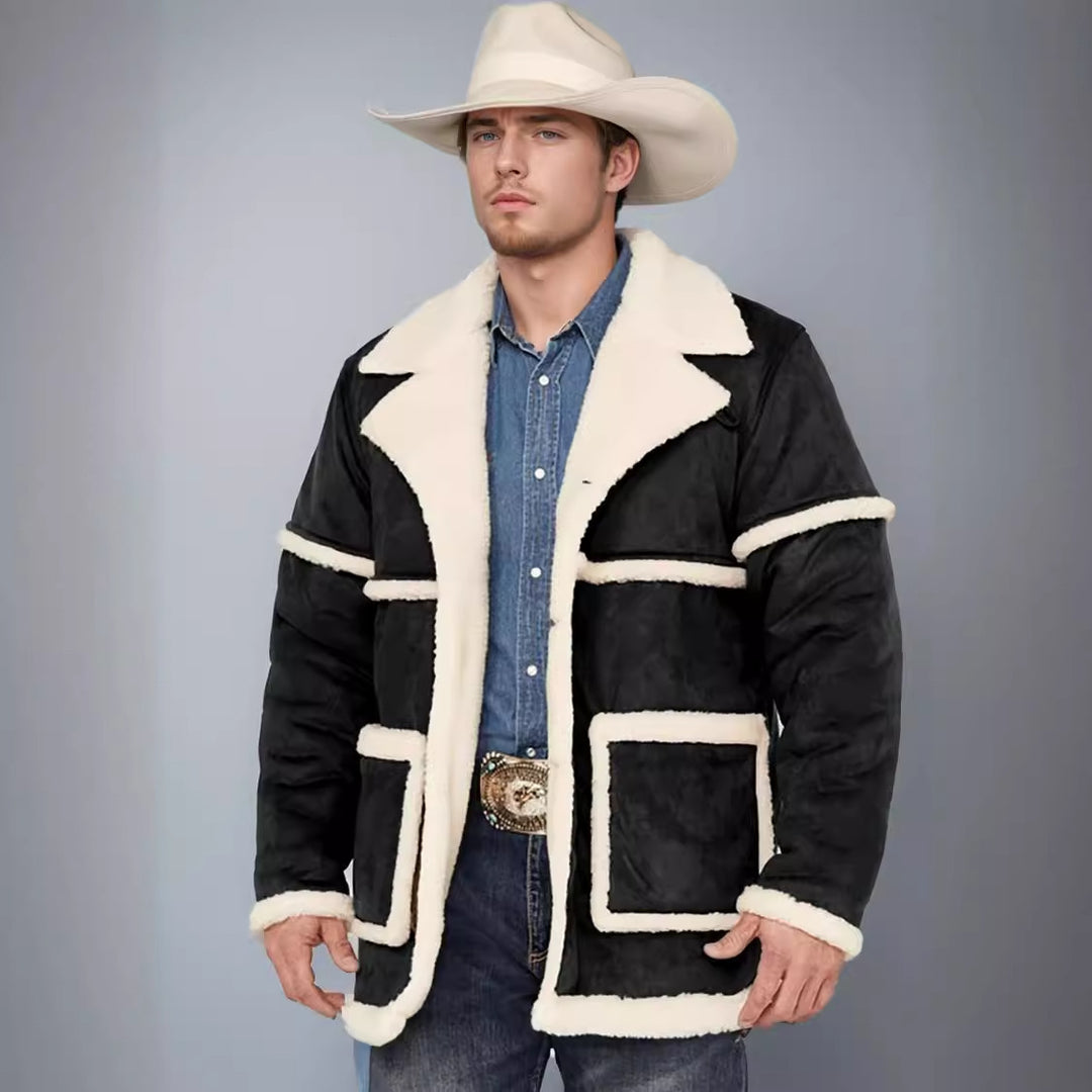 Men's cozy lambskin coat with spacious pockets and elegant collar Lisslune
