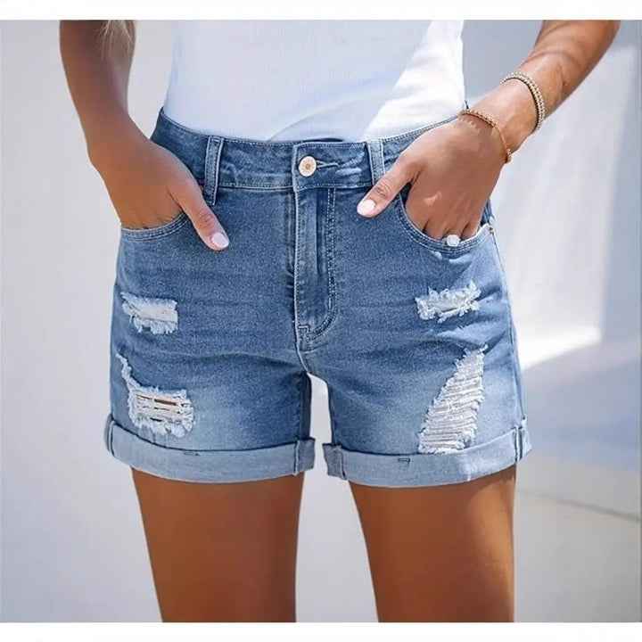 Women's short destroyed denim shorts in a casual look with rolled hems and stylish tear details Lisslune