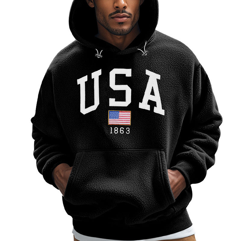 Men's Cozy Fleece Hoodie with USA Print Lisslune