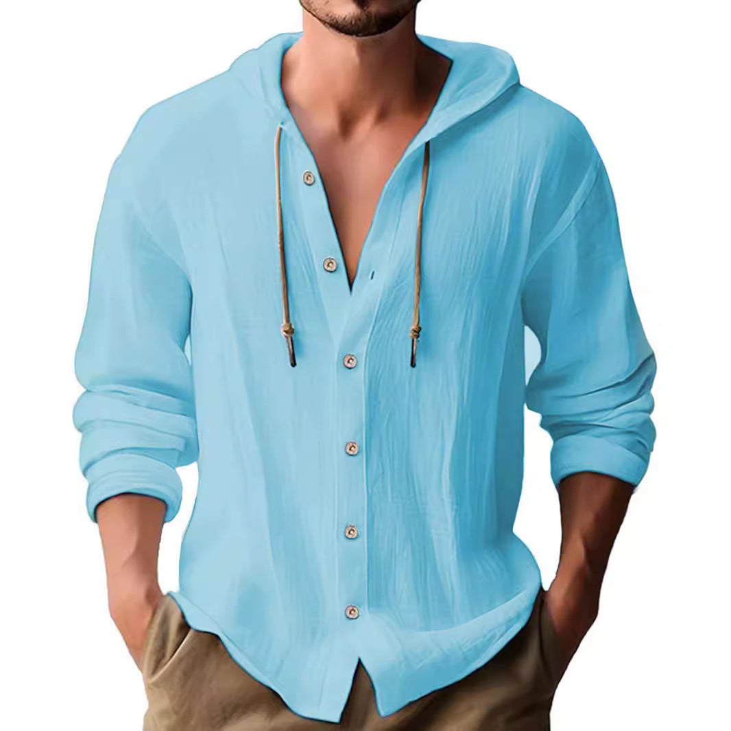 Men's casual hoodie shirt with button placket and textured design Lisslune