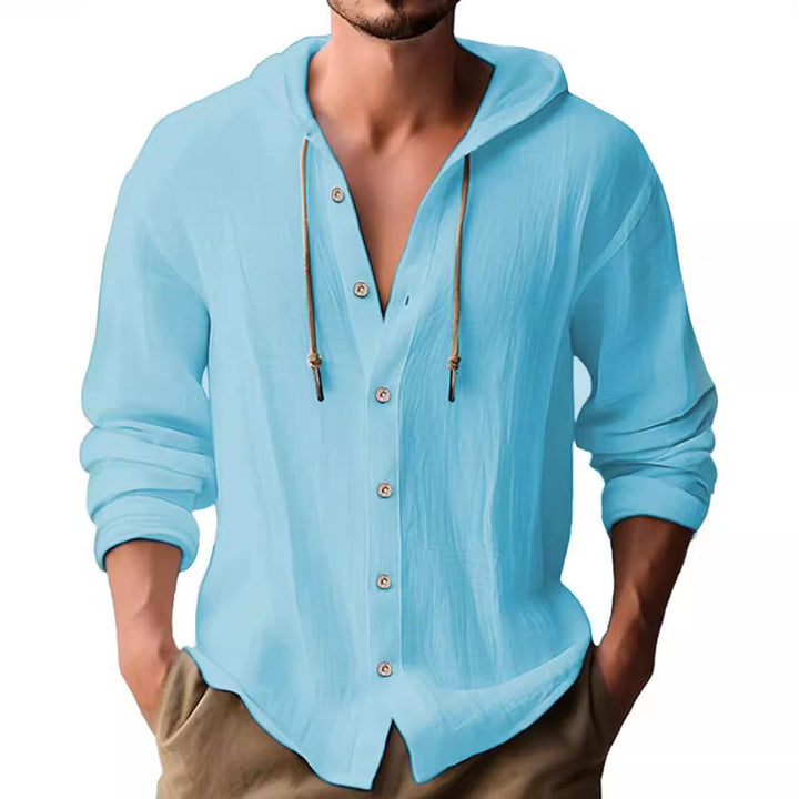 Men's casual hoodie shirt with button placket and textured design Lisslune