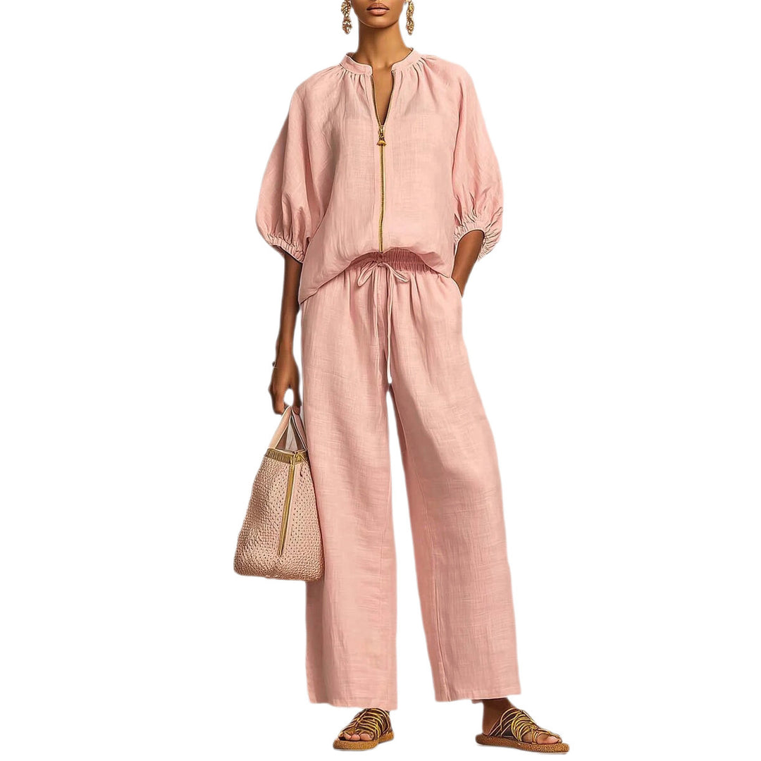 Ladies Airy Two-Piece with Modern Collar and Zipper Lisslune