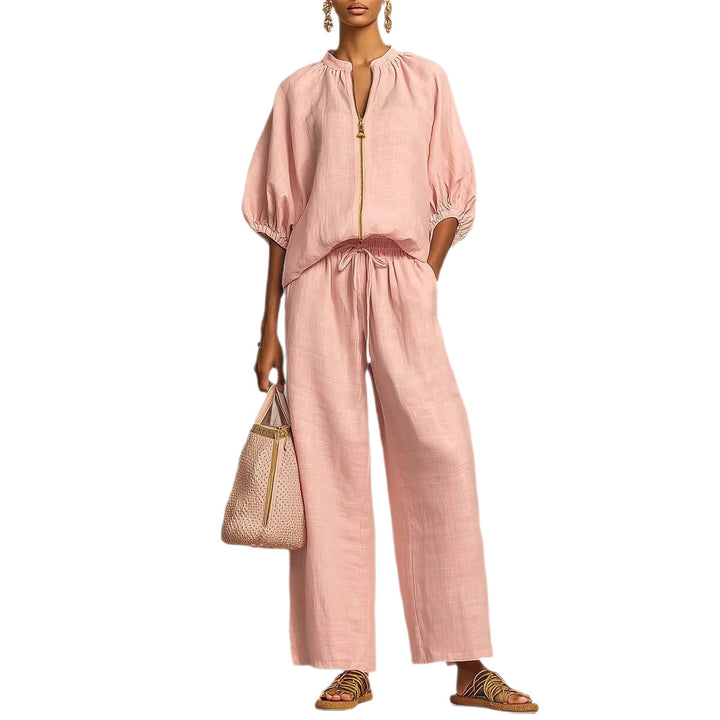 Ladies Airy Two-Piece with Modern Collar and Zipper Lisslune