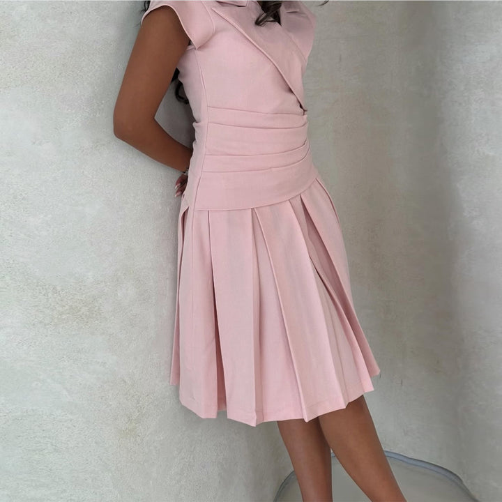 Women’s wrap dress with elegant waist belt and feminine pleated skirt Lisslune