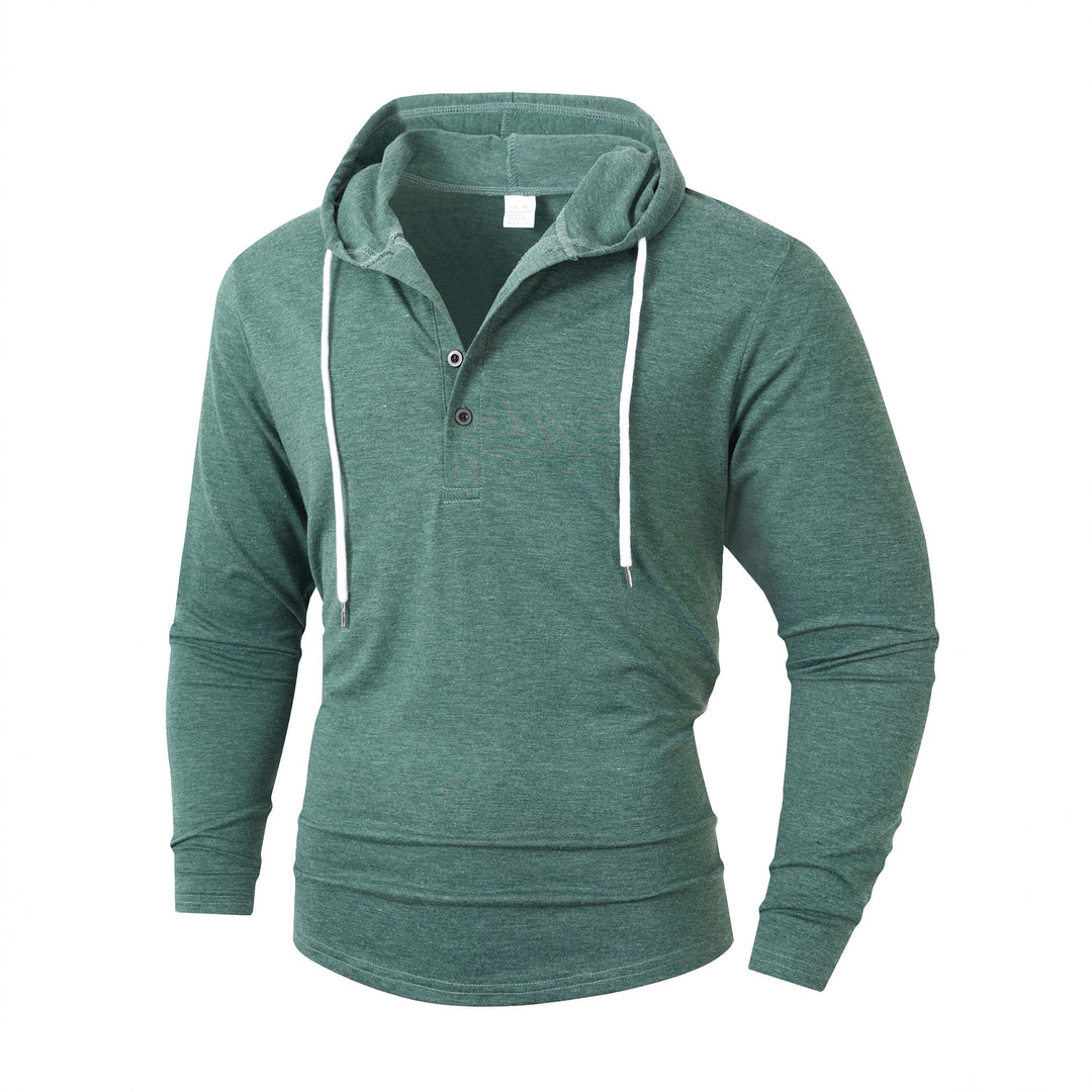 Men's casual long-sleeve hoodie with comfortable button placket and stylish drawstrings Lisslune