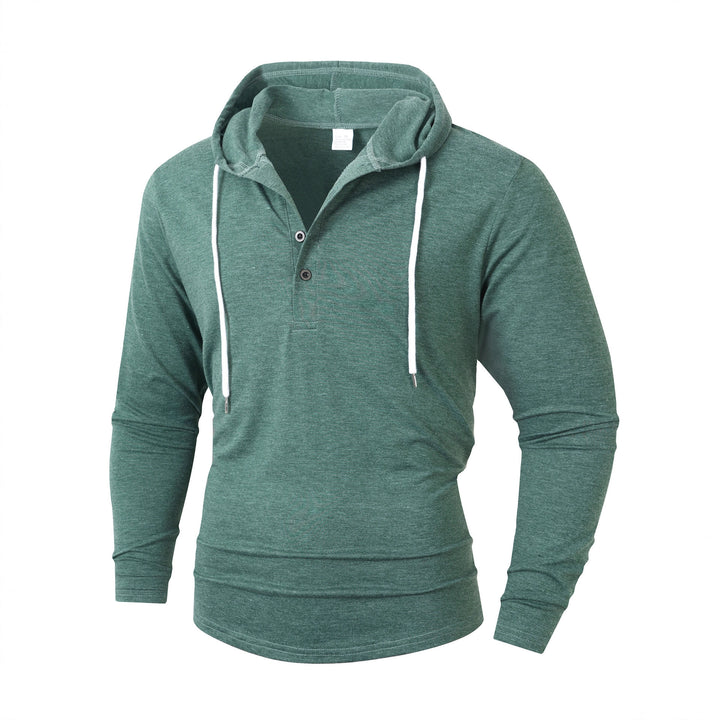 Men's casual long-sleeve hoodie with comfortable button placket and stylish drawstrings Lisslune
