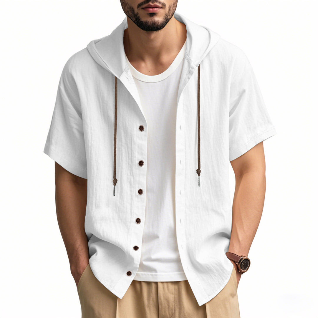 Men's casual short sleeve shirt with hood and button details Lisslune