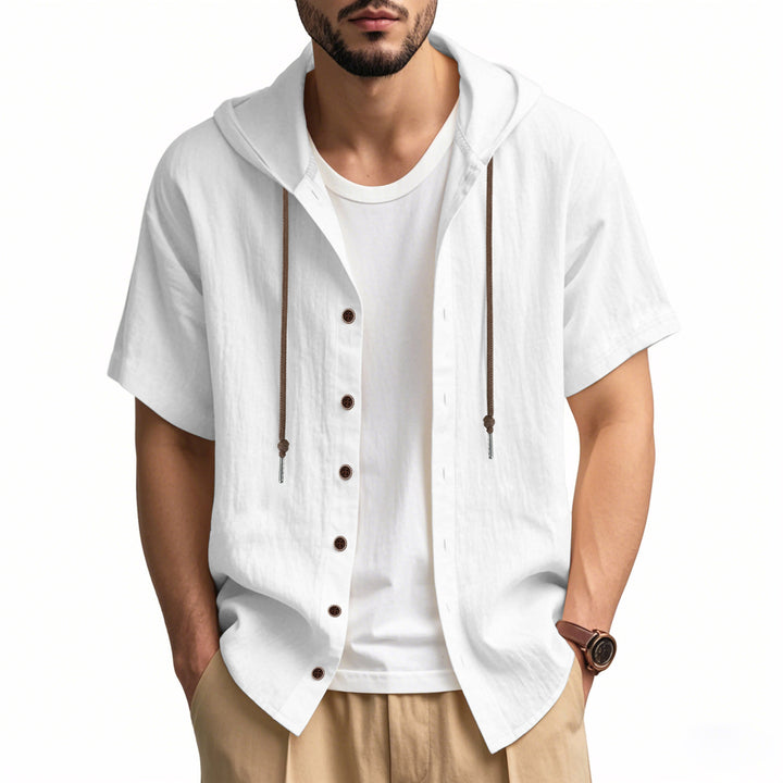 Men's casual short sleeve shirt with hood and button details Lisslune