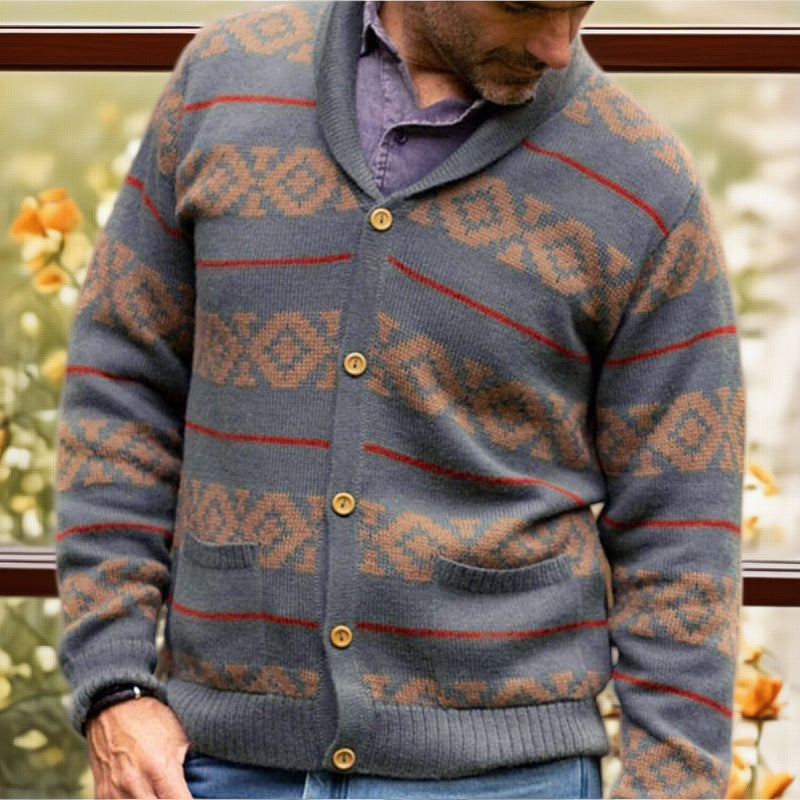 Men's cardigan with modern geometric pattern and practical pockets Lisslune