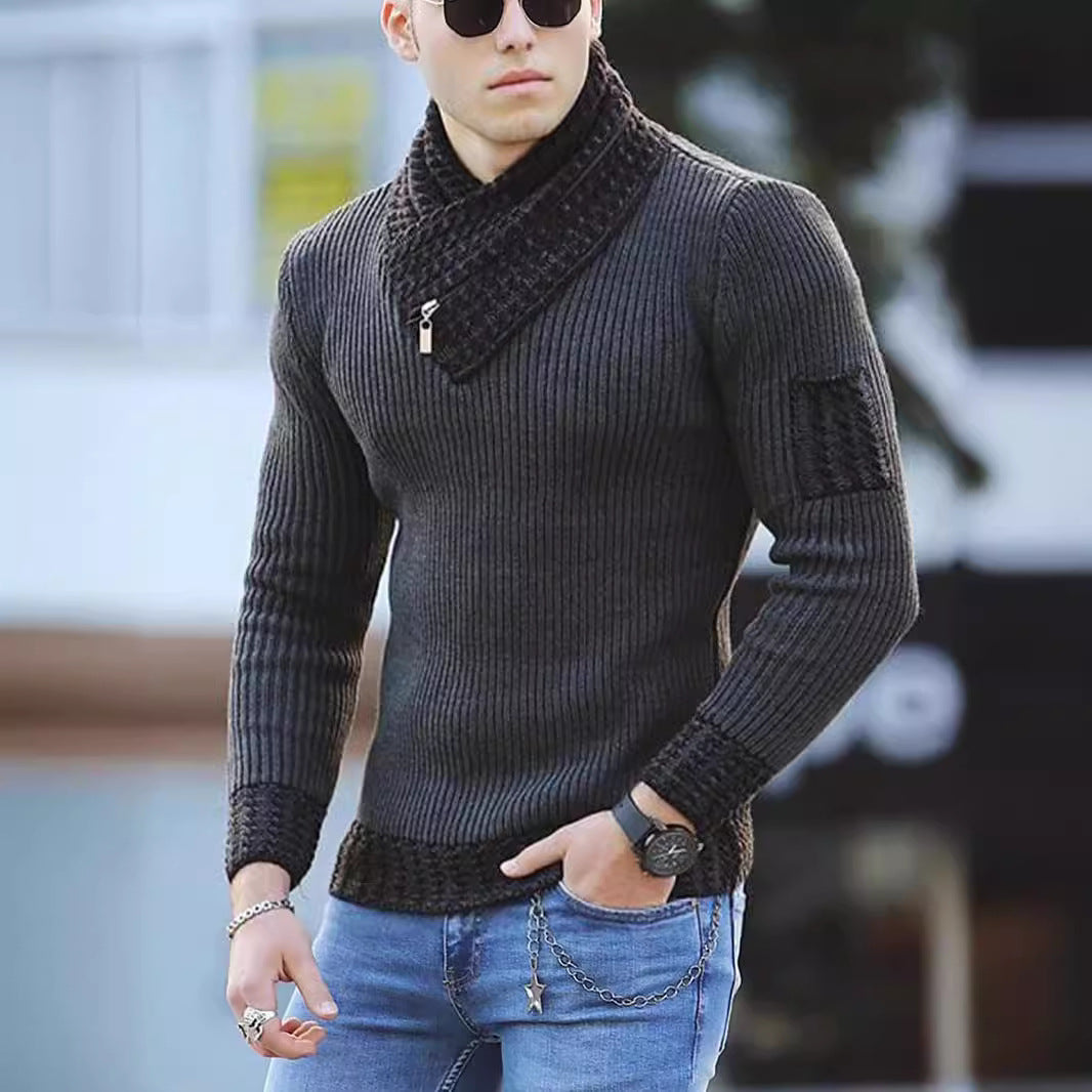 Men's knit sweater with high collar and textured design Lisslune