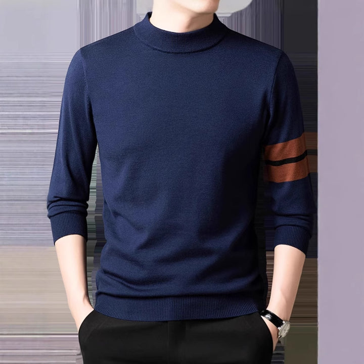 Men's fine-knit sweater with a modern stand-up collar and sporty accents Lisslune