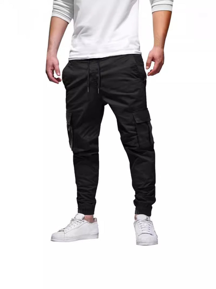 Men's Casual Cargo Pants with Elastic Waistband and Practical Pockets Lisslune