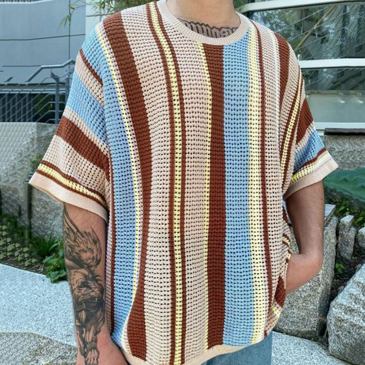 Men's airy knitted T-shirt in a fashionable design with patterned fabric Lisslune