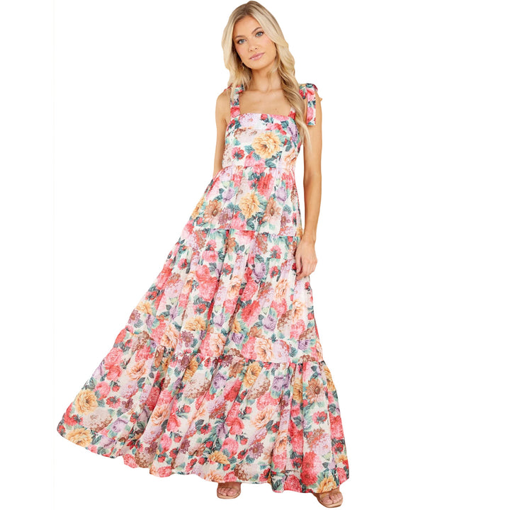 Women's Boho Maxi Dress with Playful Ruffle Details and Straps Lune London