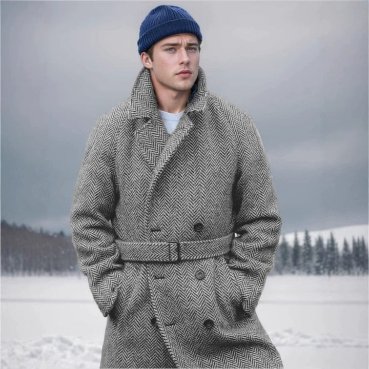 Men's elegant wool coat with houndstooth pattern Lisslune
