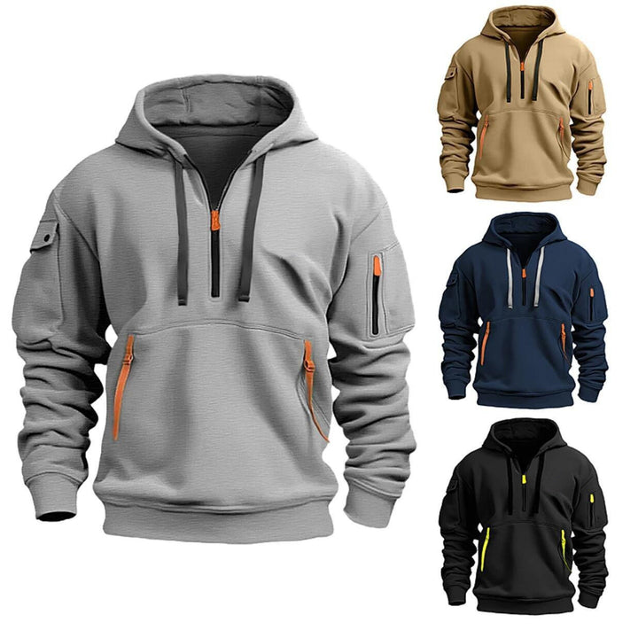 Men's sporty hoodie with practical zip pockets and high collar Lisslune